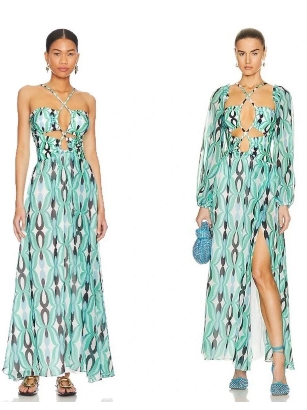 PatBO Twist Laceup Maxi Dress with Removable Sleeves in Piscene Blue- Never Worn
